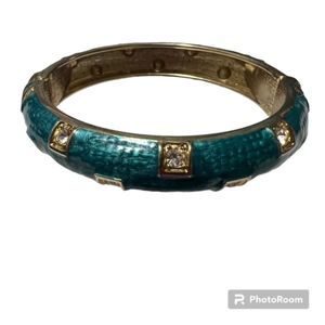 Green Enamel Rhinestone Goldtone Hinged Bracelet
